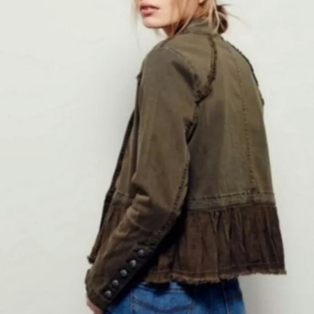 Free People Button Cuff Military Ruffle XS Jacket - Picture 2 of 9